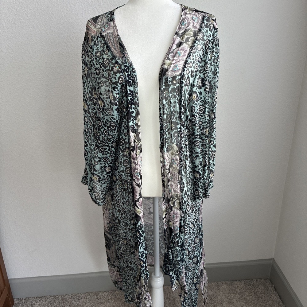 Caite 2X Sheer Floral Paisley Kimono Shawl Swim Coverup Boho Beach